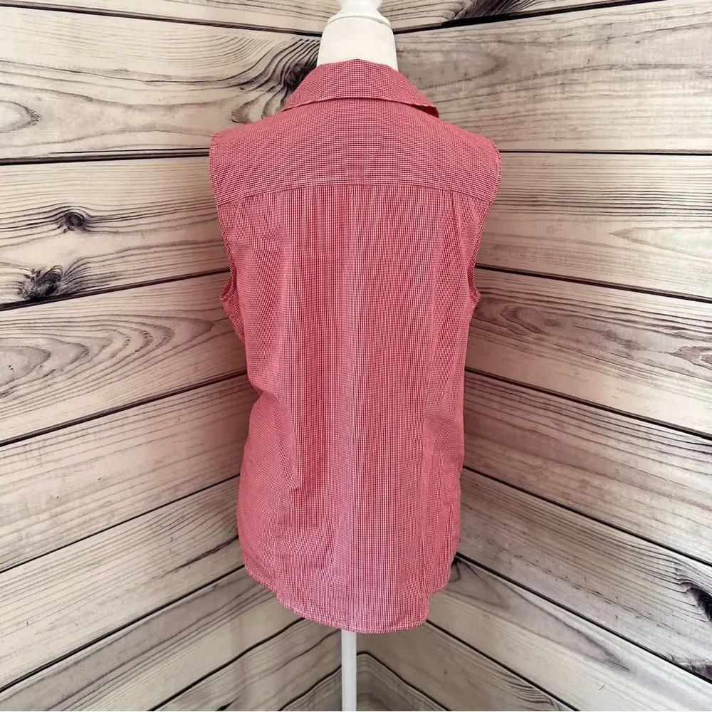 Croft & Barrow Red & White Gingham Sleeveless Button Down Shirt - Picture 5 of 5